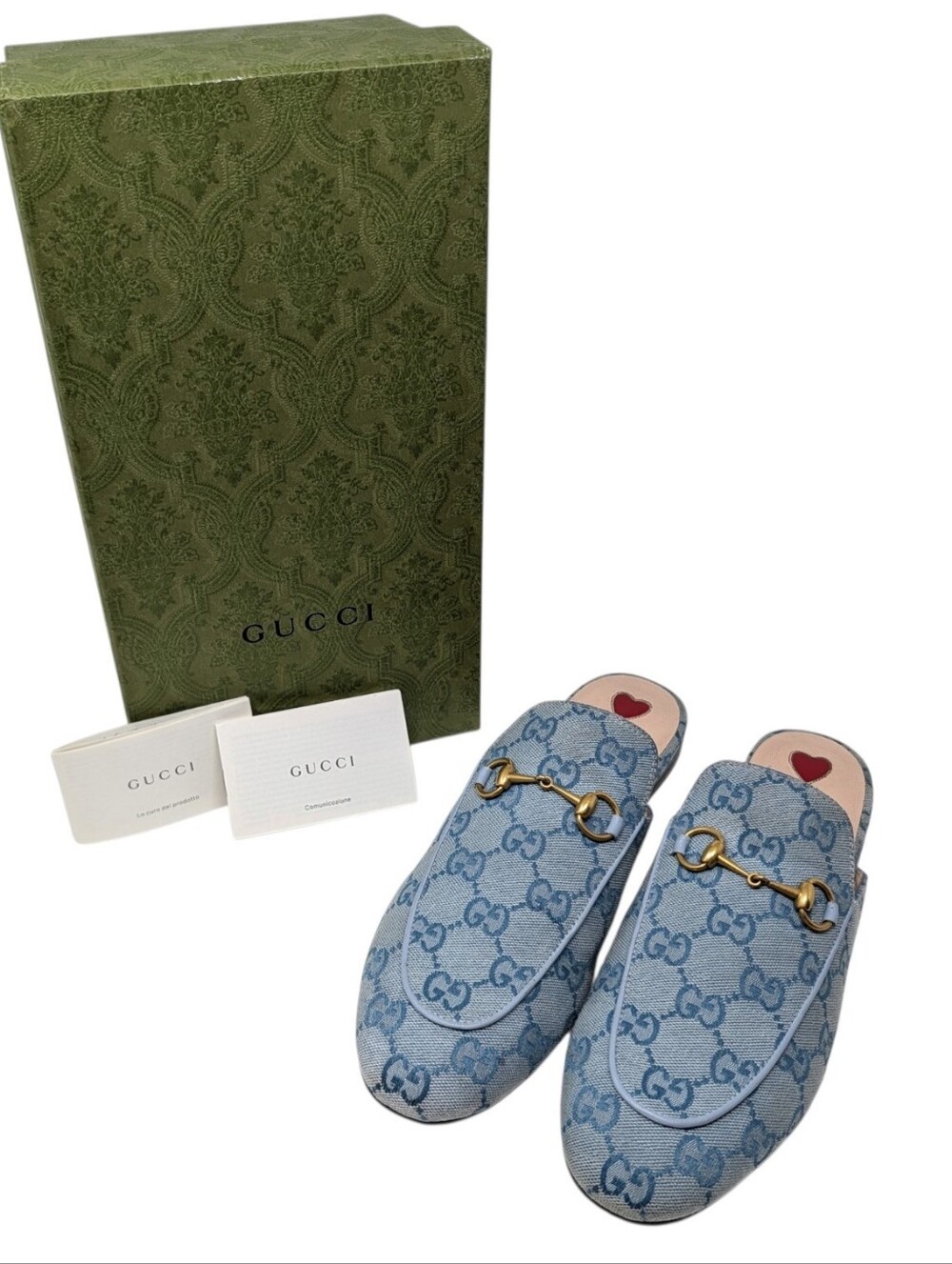 Gucci Blue Princetown Monogram Horsebit Loafer Mule Size EU 40